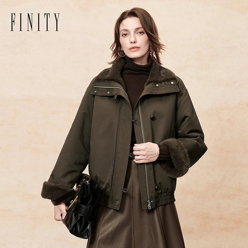 FINITY派克服女款百搭女士防水短款时尚户外休闲连帽保暖秋冬冬季