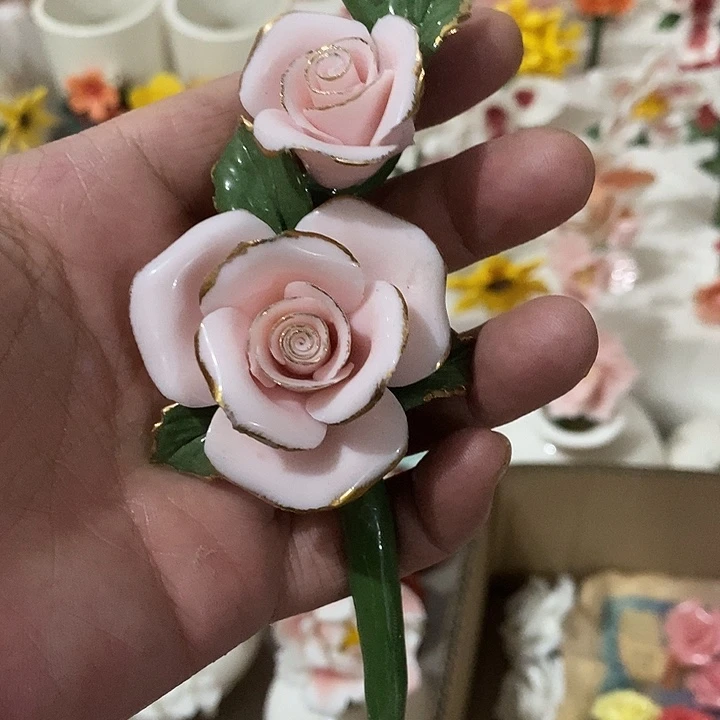 瓷片纯手工陶瓷花摆件瑕