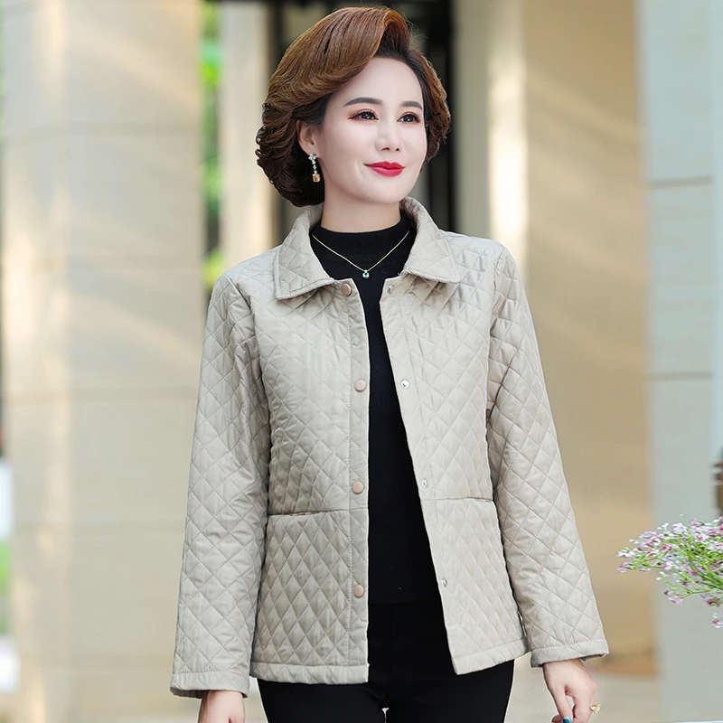 漂亮妈妈装纯色春季棉服宽松洋气显瘦舒适百搭弹性不褶皱外套