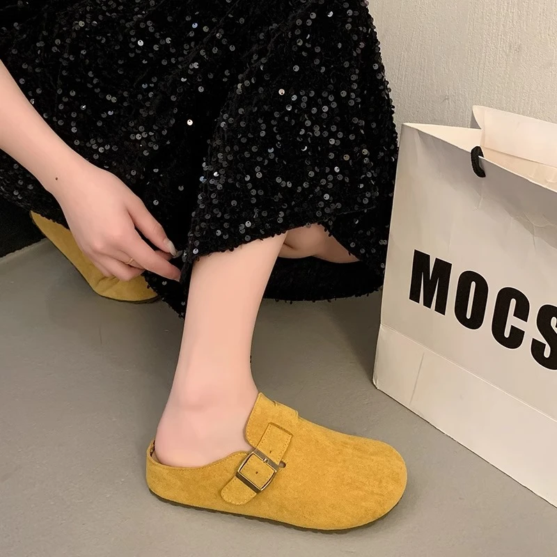 复古包头半拖鞋女外穿2025新款懒人一脚蹬厚底穆勒鞋子丑萌勃肯鞋