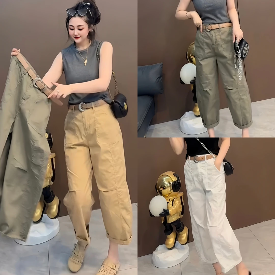 立体裁剪休闲裤休闲风秋季纯色薄款透气九分裤褶皱2025新款百搭潮