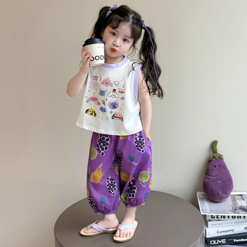 女童夏季卡通套装2025新款儿童洋气无袖背心衣服女宝宝夏季两件套