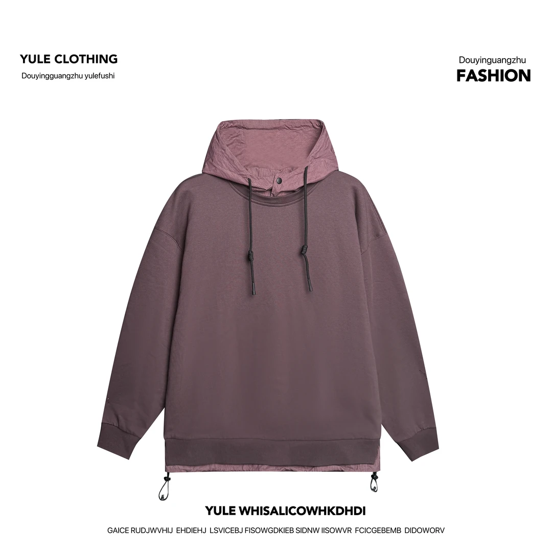 YULE语乐 99979假两件连帽卫衣秋季宽松棉质长袖卫衣休闲套头衫