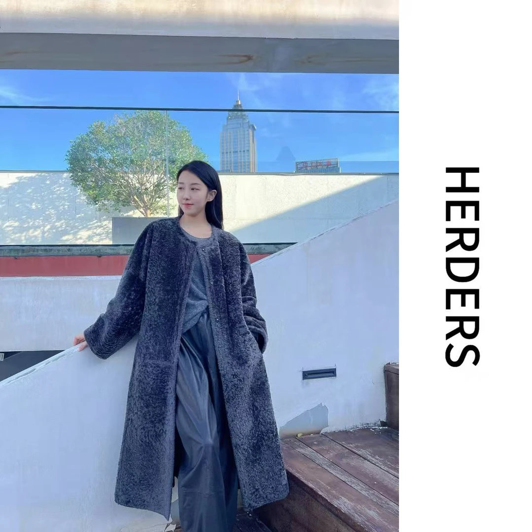 《HERDERS》“雾都鎏光” 长款圆领系带款皮毛一体外套 52066