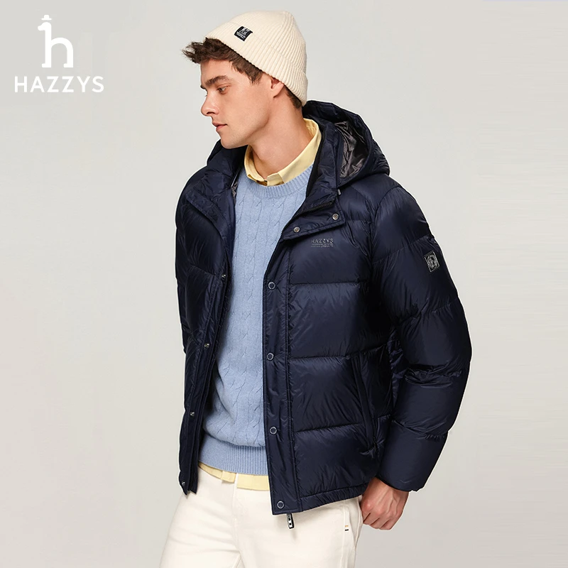 Hazzys哈吉斯冬季男士舒适短款羽绒服潮流时尚休闲加厚保暖外套