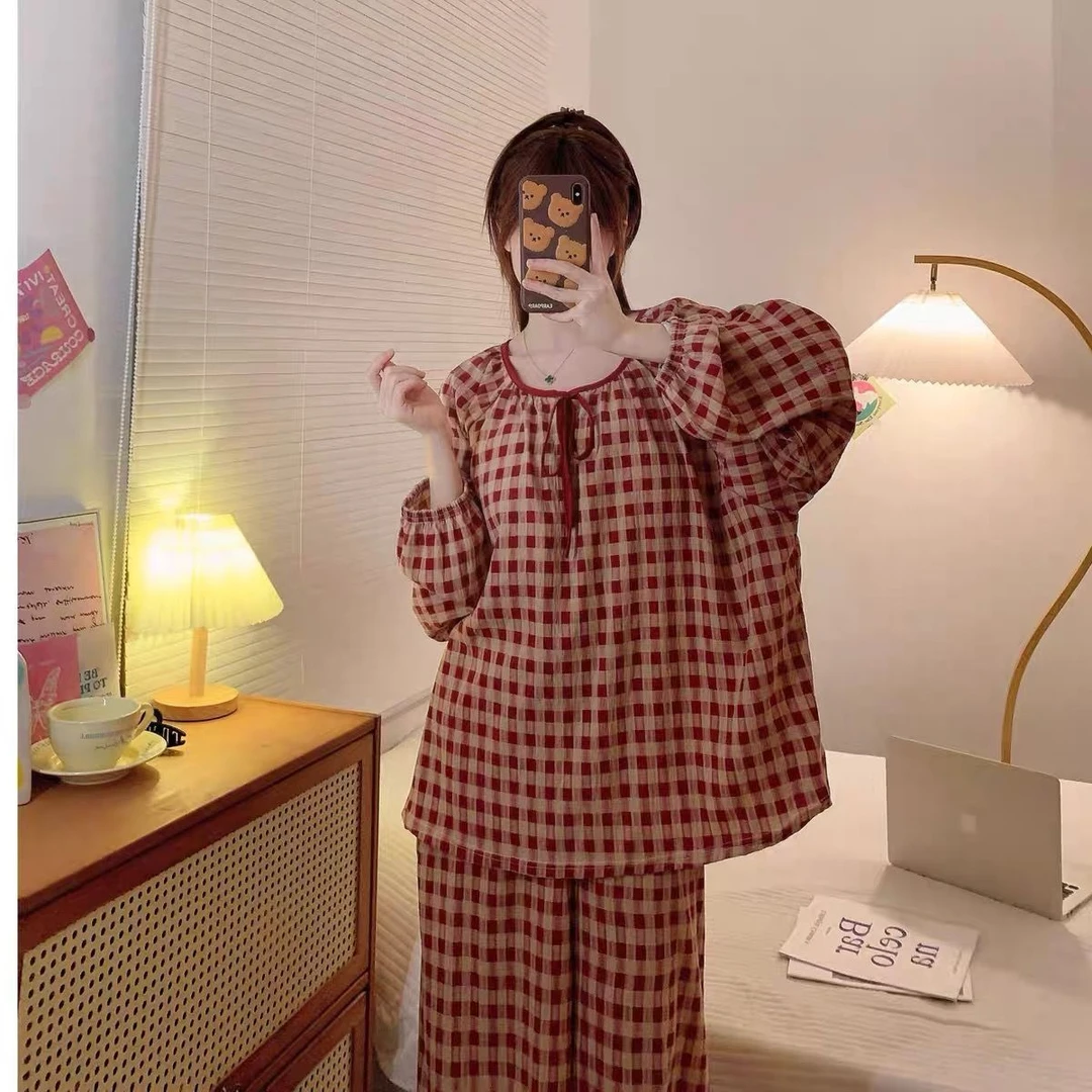 春秋季睡衣可外穿新款薄款休闲清新两件套家居服加大码250斤套装