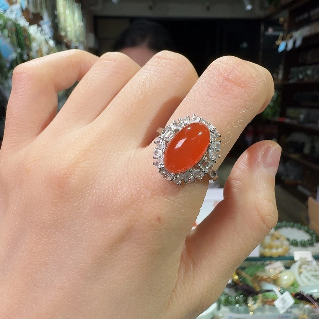 南红玛瑙银S925镶嵌戒指