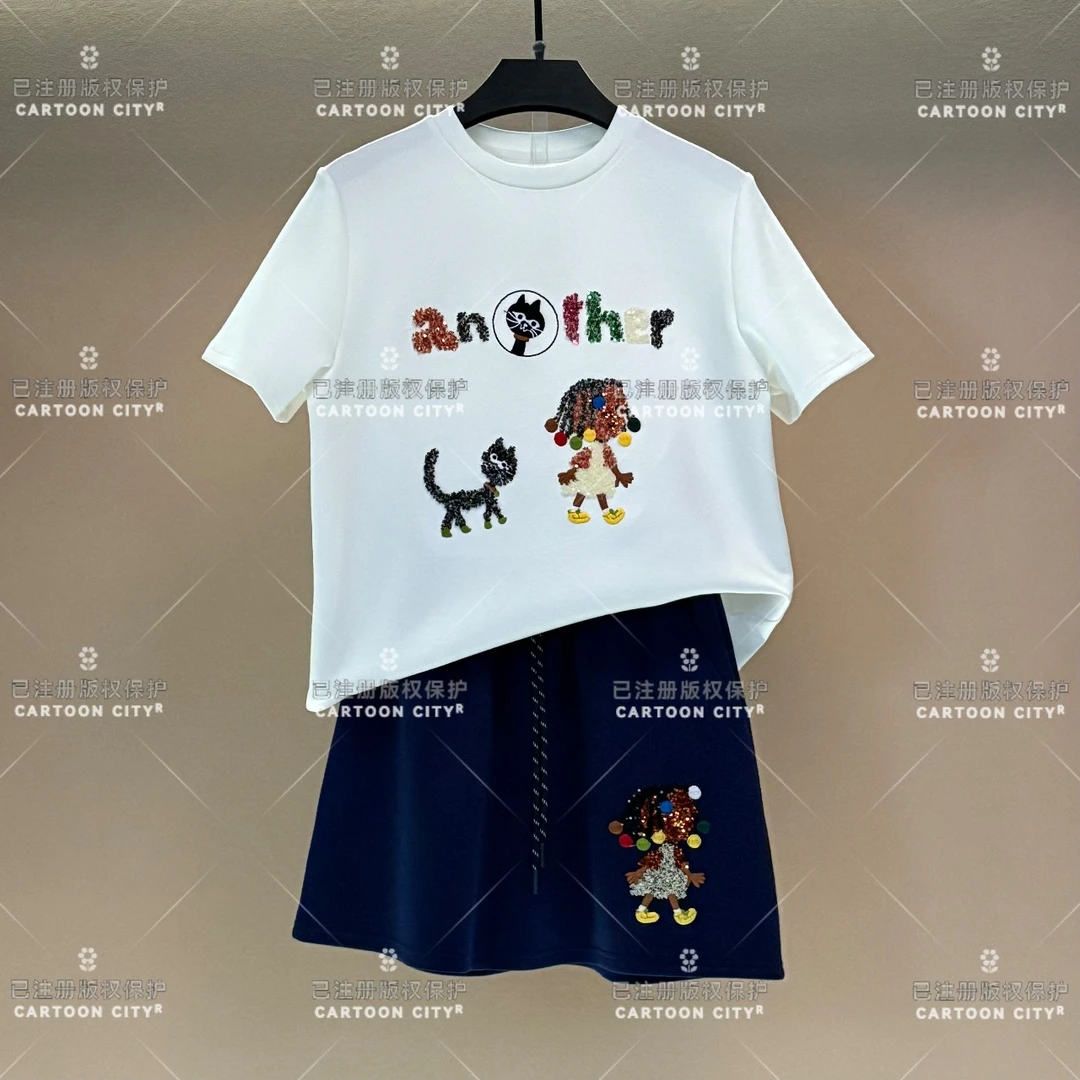 编码29 WMA-A100丨<卡通小猫>宽松版夏季T恤短裙休闲套装