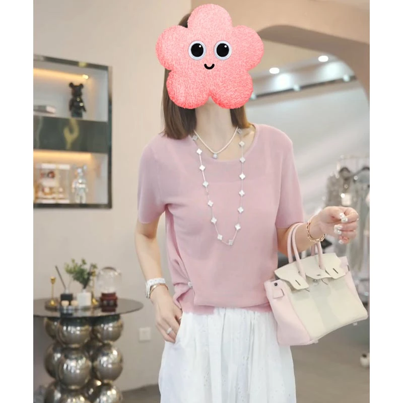 香朵儿设计感百搭气质上衣女2025年夏季新款欧若风时尚针织短袖