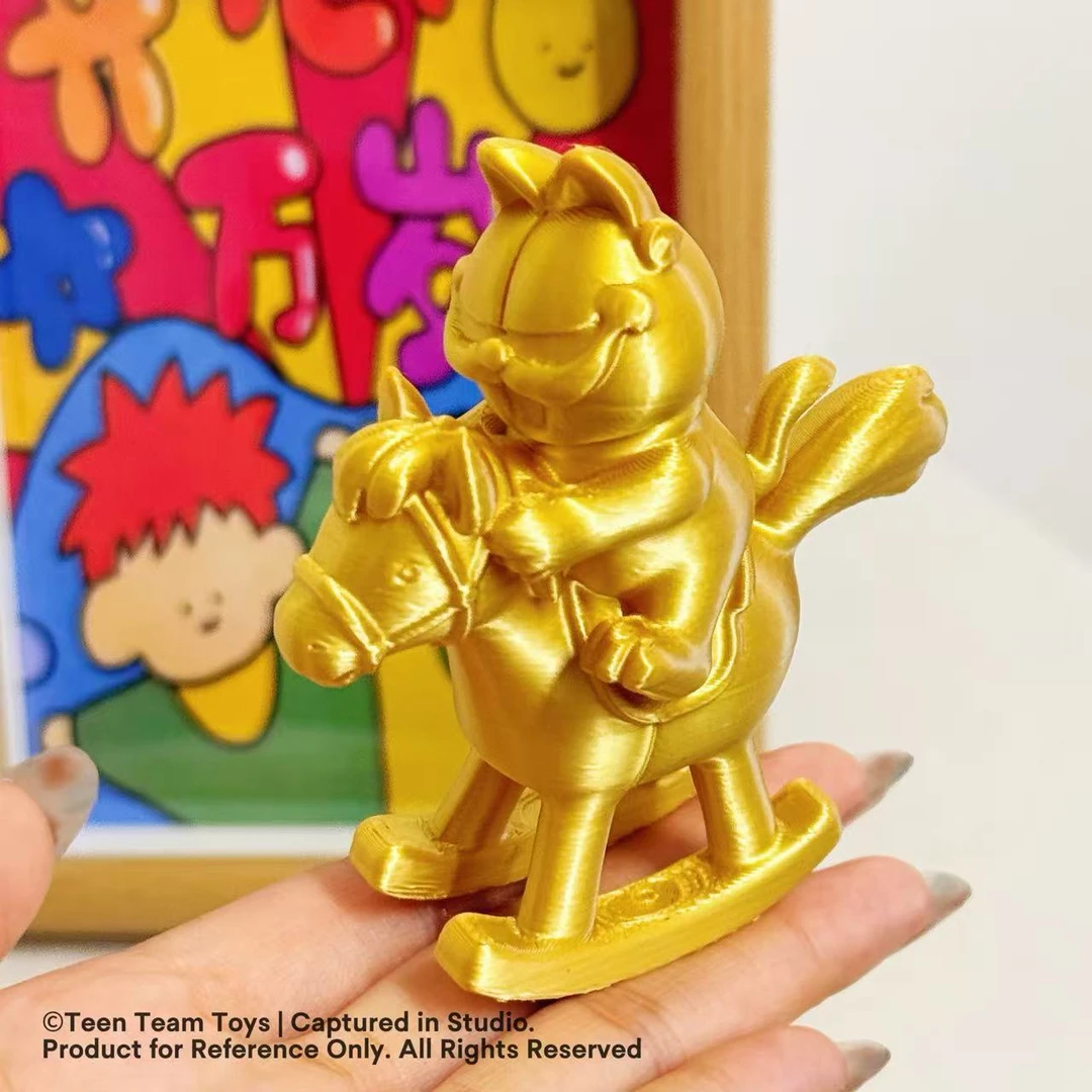 潮玩金色骑木马加菲猫装饰办公桌面小摆件车载手办装饰品礼物