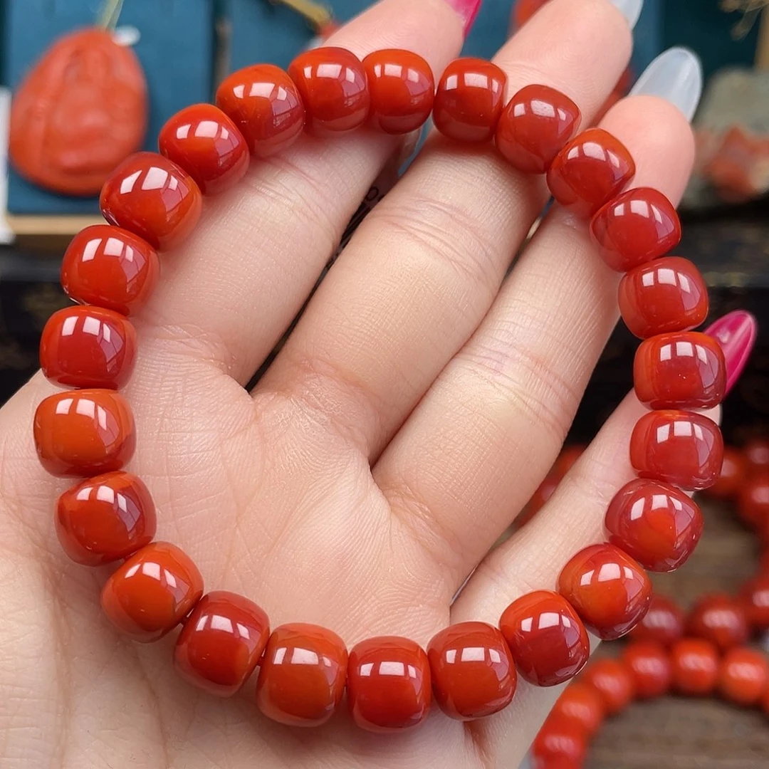 南红玛瑙未镶嵌手链瓦西柿子红双色老型卡9mm+