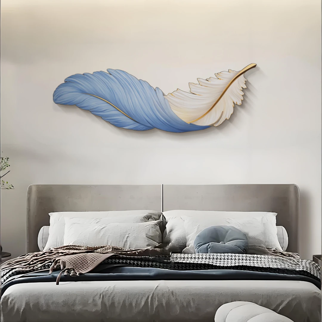 现代北欧风异形羽毛艺术装饰画卧室客厅墙面氛围感挂画羽毛40120