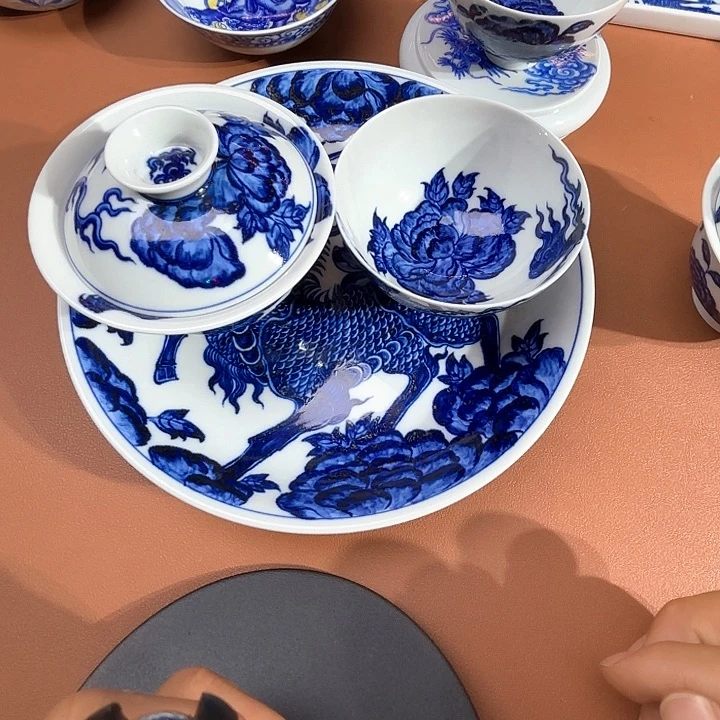 不***️青花手工手绘三件套装
