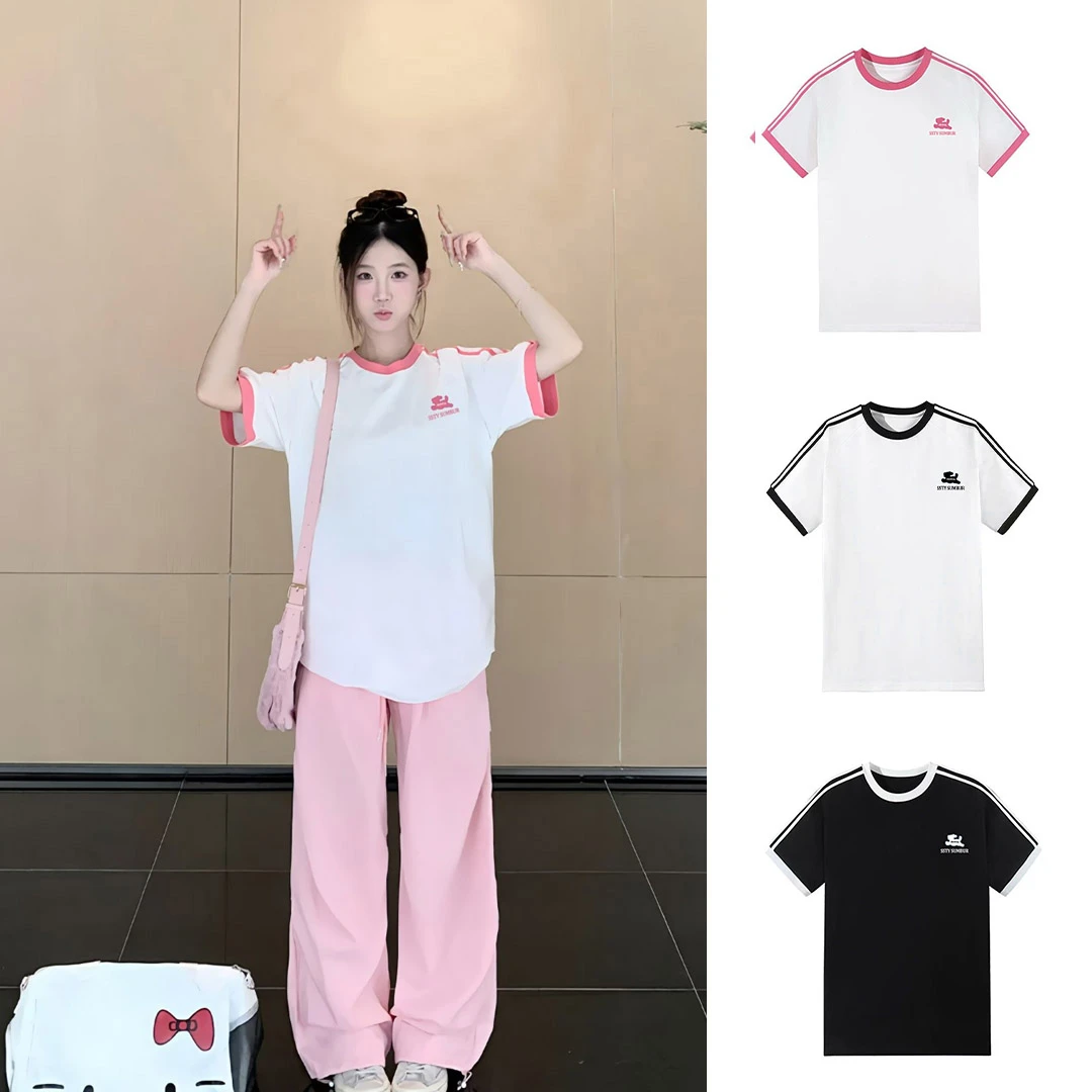 RUISDAEL夏季新款潮牌韩版高街复古短袖T恤女韩版宽松休闲上衣服