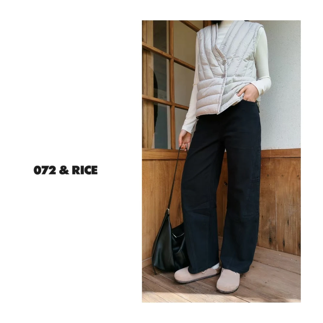 072 & RICE【达人裤】秋冬休闲薄绒直筒牛仔长裤 N-32YDY01