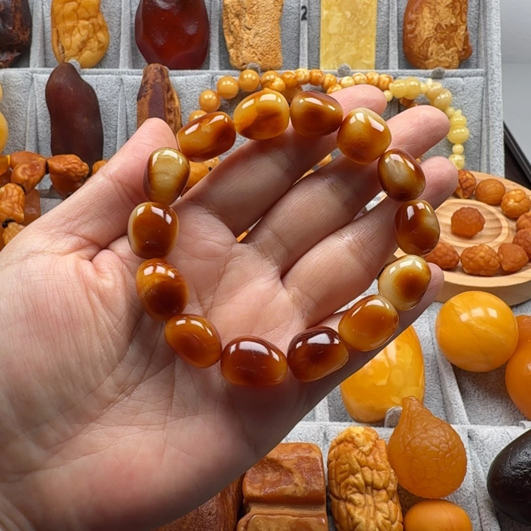 琥珀未镶嵌裸石原石手串