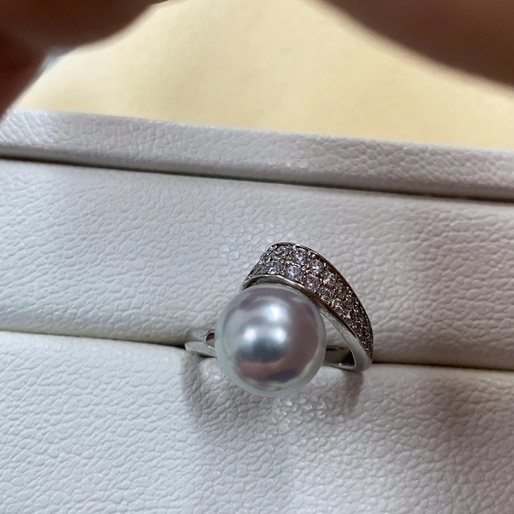 银S925镶嵌戒指海水珍珠，澳白，链接13