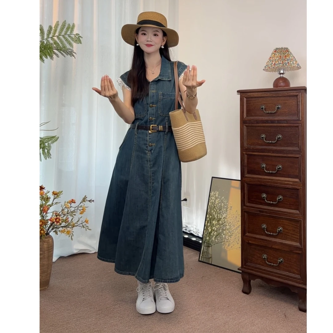 2025新款夏季裙子独特别致小众高级小个子复古牛仔连衣裙女929#