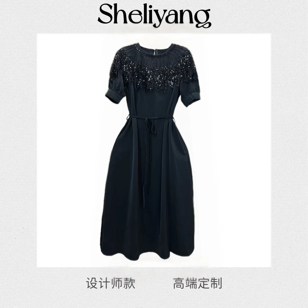 2025重工休闲手工串珠夏季短袖刺绣日常气质显瘦轻奢