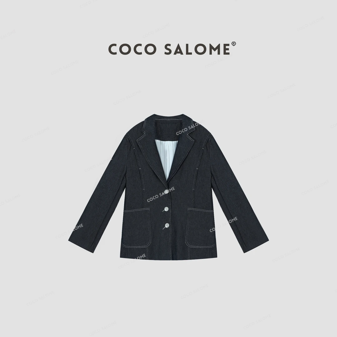 COCO SALOME⑥【牛仔很忙】早春新款撞色双线垫肩潮流牛仔外套0948