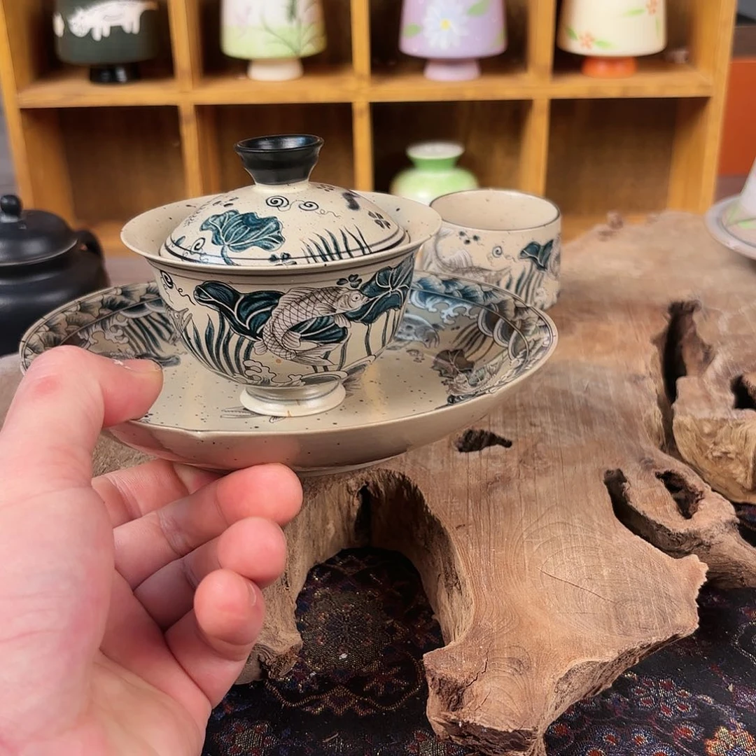 手绘全彩山楂红，粉引系列2