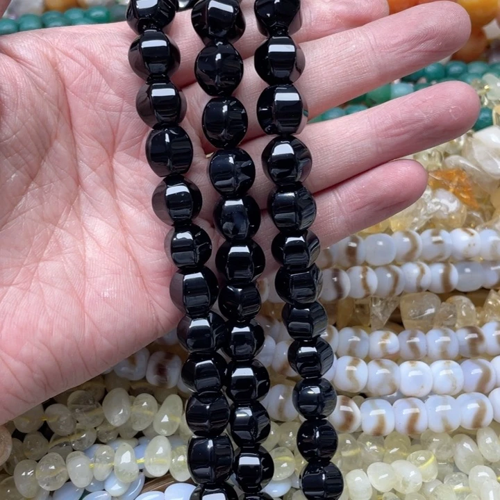 玛瑙/玉髓合金珠宝半成品一条13mm黑玛瑙