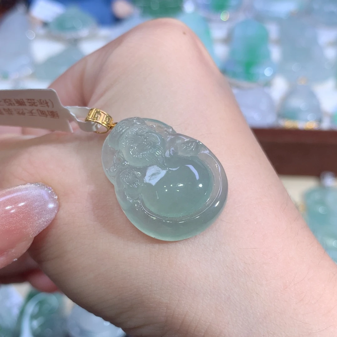 吊坠(不含链)18K金镶嵌翡翠财神爷