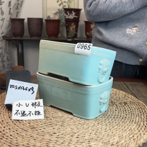 紫砂花盆微瑕釉兰腰圆2只