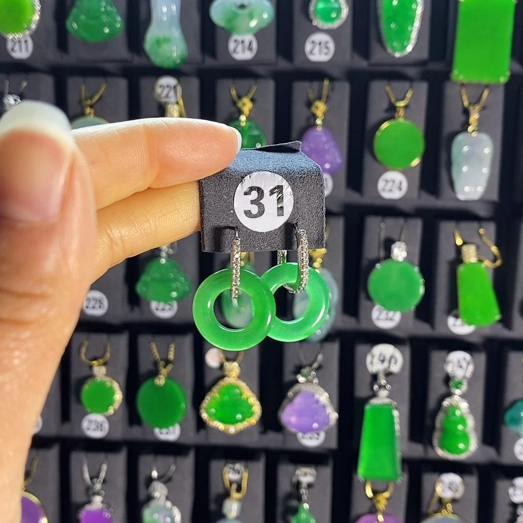 银S925镶嵌翡翠耳饰31