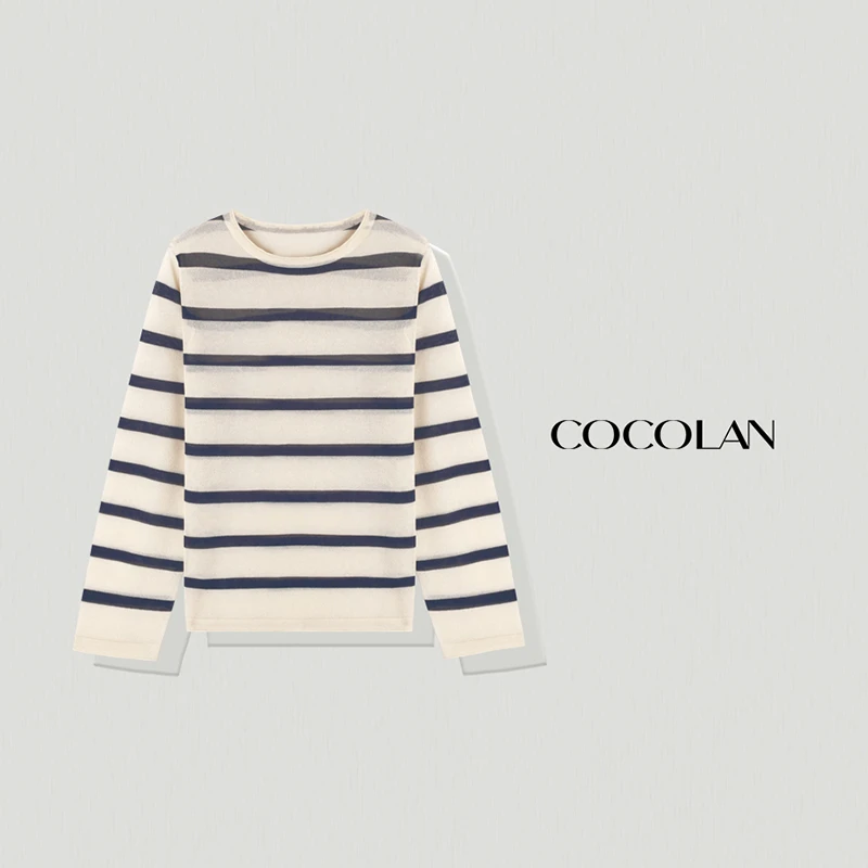 COCOLAN【航海线】夏季新款长袖透气亚麻条纹针织防晒罩衫WL3XS5277