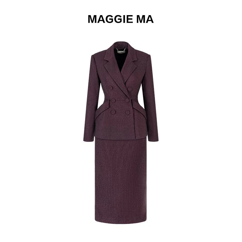 MAGGIE MA马婧设计师款紫色轻奢优雅尊贵修身套装裙983C984B