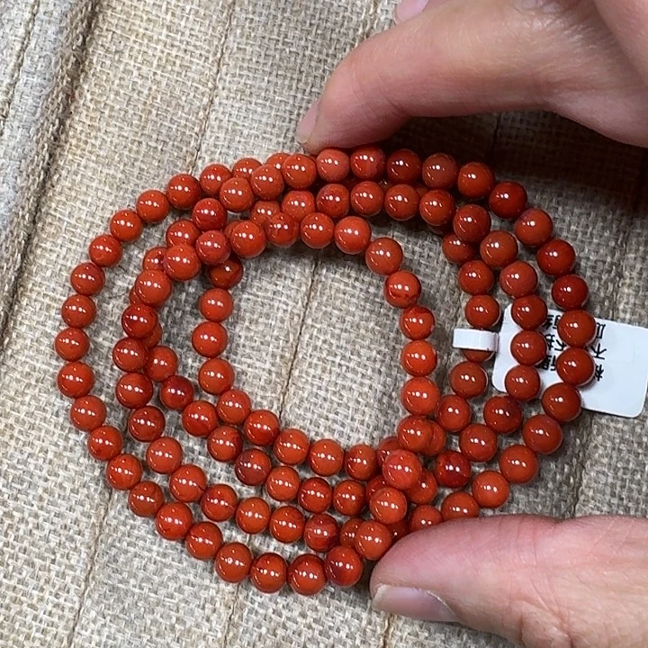 南红玛瑙未镶嵌手链项链多圈原矿瓦西满肉满色柿子红6