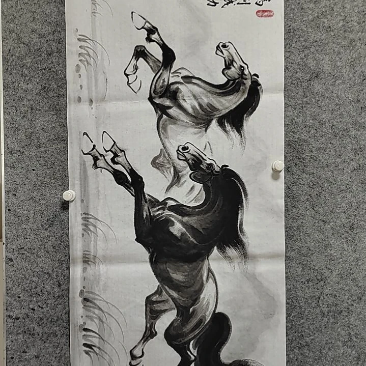 横款周士宸水墨写意骏马图