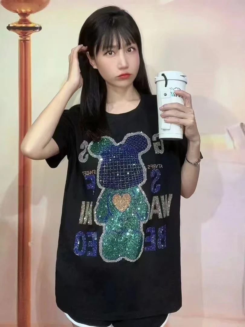 【苏苏严选】(1001-1075)欧货时尚百搭烫钻潮流上衣春夏女棉T恤