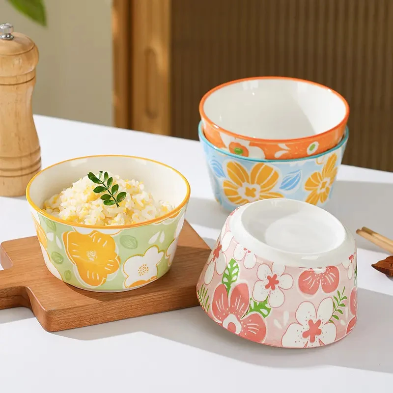 网红瓷碗釉下彩家用纯色吃饭碗日式碗陶瓷餐米饭碗沙拉碗少女心