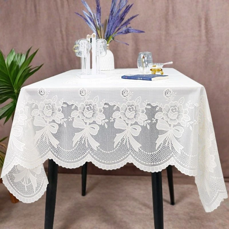 【136×180】珠光蕾丝桌布防水防油防烫免洗长方形茶几垫家用