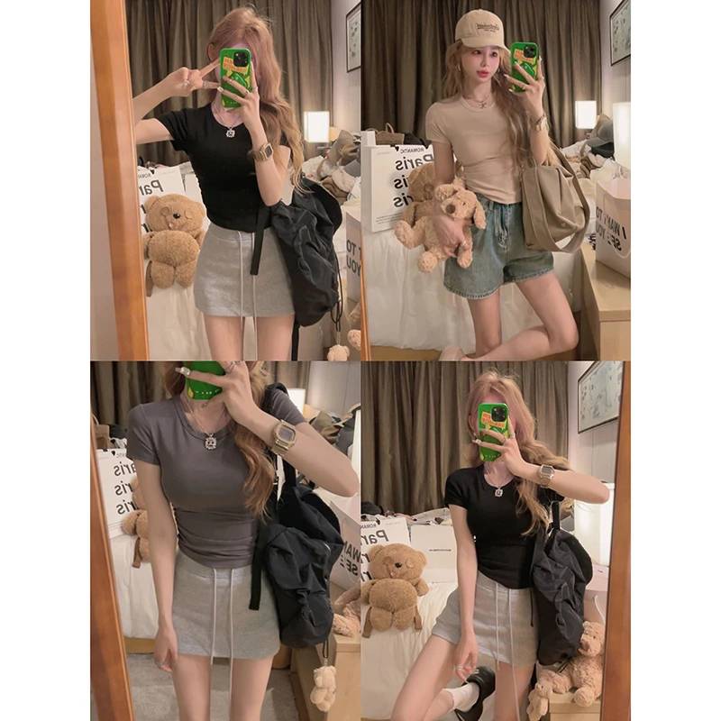 Yukiss直播【5色/胸垫一体的螺纹弹力短袖T恤】螺纹弹力T恤A4310