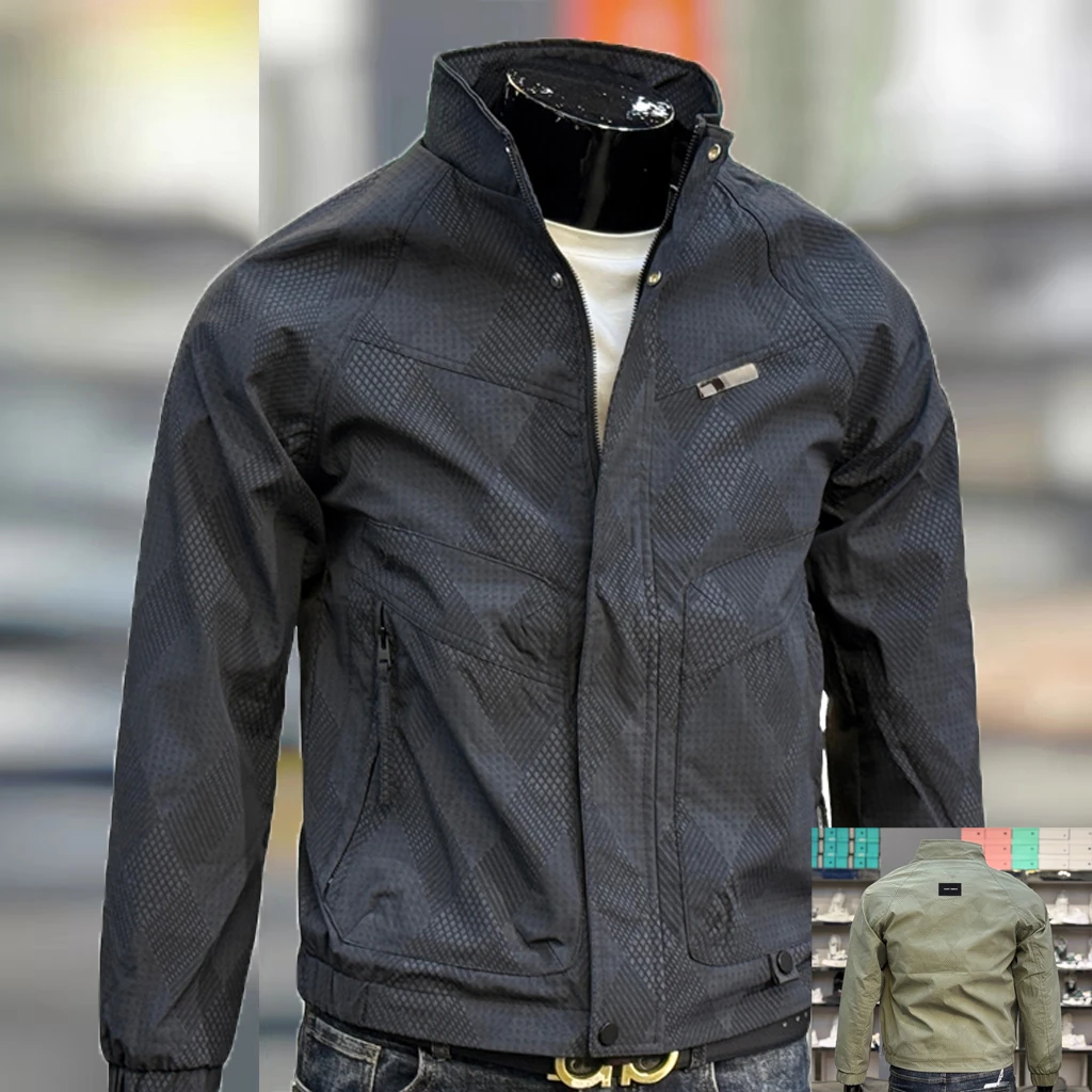 小板型暗花青年工装夹克男春季新款潮牌修身痞帅轻奢立领外套上衣