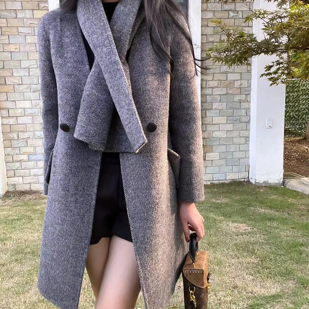 88516围巾款秋冬气质百搭显瘦季氛围感时尚双面毛呢大衣