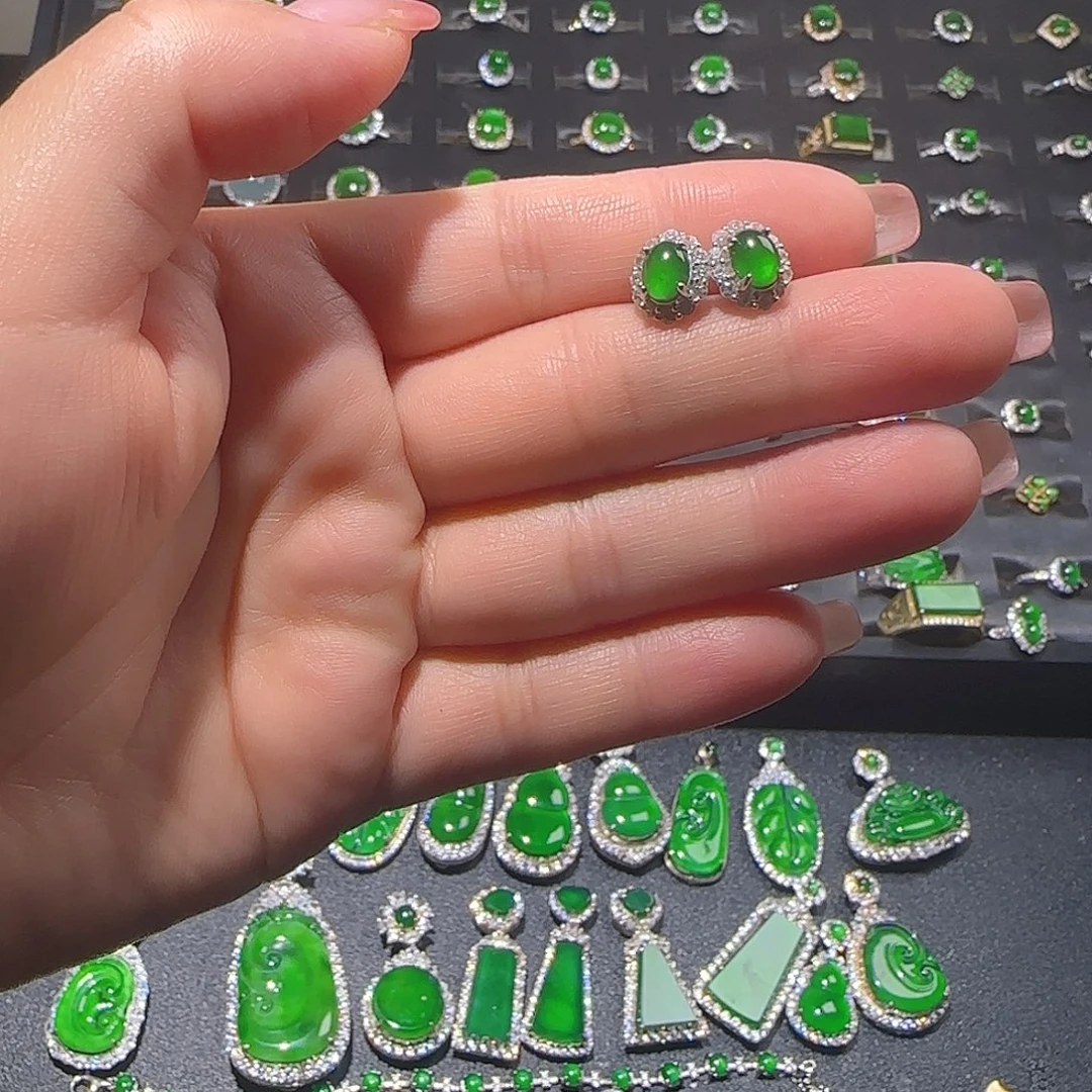 翡翠银S925镶嵌耳饰