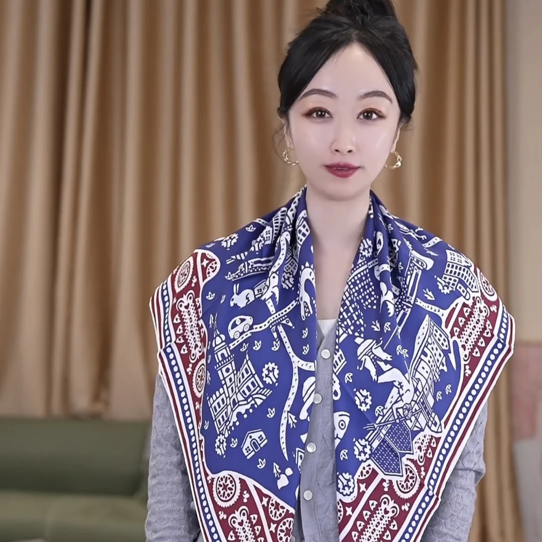 21姆米意罗绸100纯桑蚕丝90中方巾真丝围巾女款时尚丝巾欢乐小镇