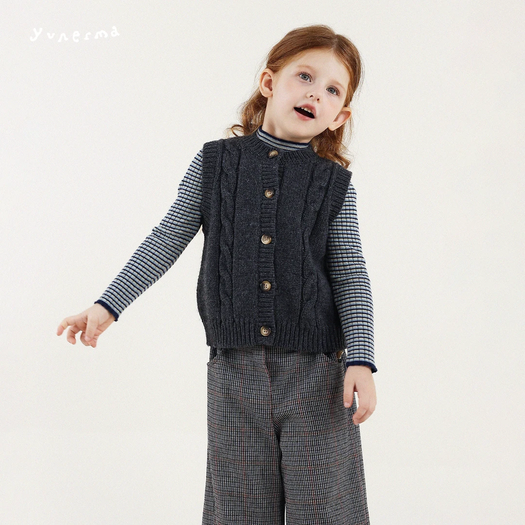 允儿妈女童冬季小众绵羊毛混纺针织马甲儿童秋冬复古背心宝宝上衣