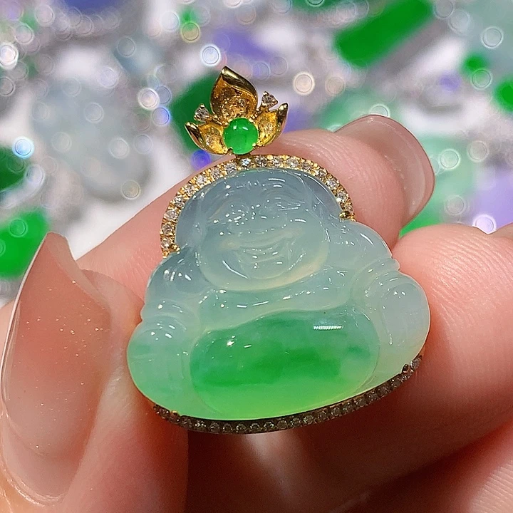 翡翠18K金镶嵌吊坠(不含链)