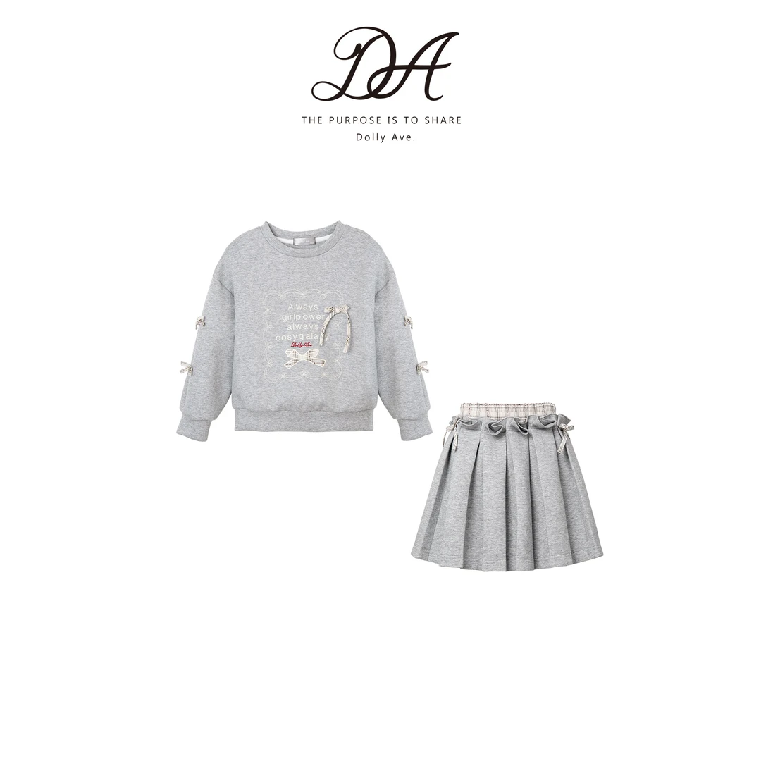 Dolly Ave「少女系列」奶油饼干  手工立体蝴蝶结半裙女童秋款套装