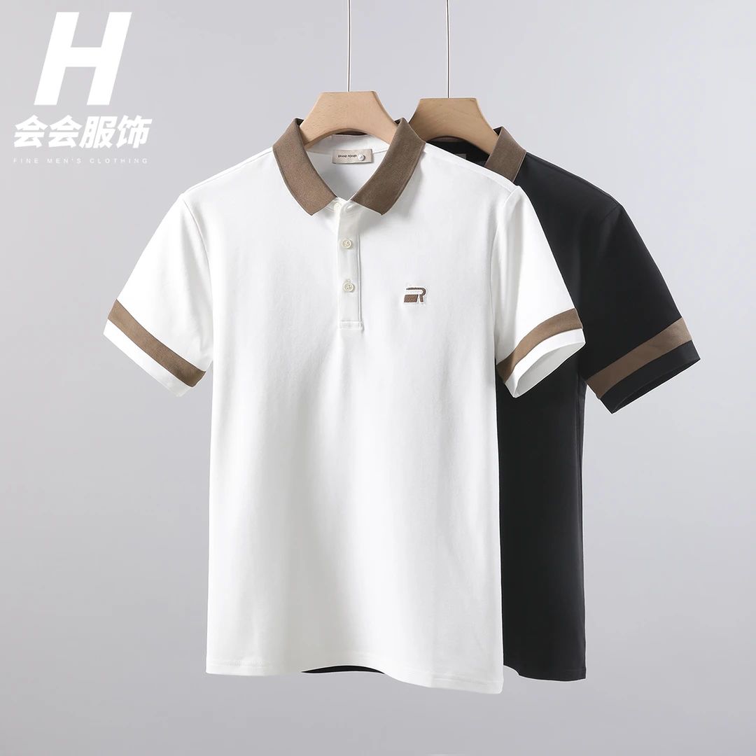 夏款男士个性撞色拼接POLO衫小刺绣时尚百搭潮流轻奢上衣短袖上衣