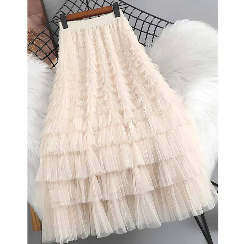 春款上新气质蕾丝蓬松蛋糕裙松紧腰半身裙女高腰显瘦百搭A字裙女