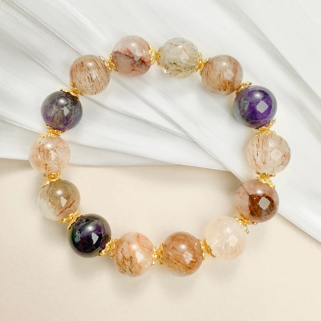 0228  紫水晶/黑金超/红胶花/女士百搭手串