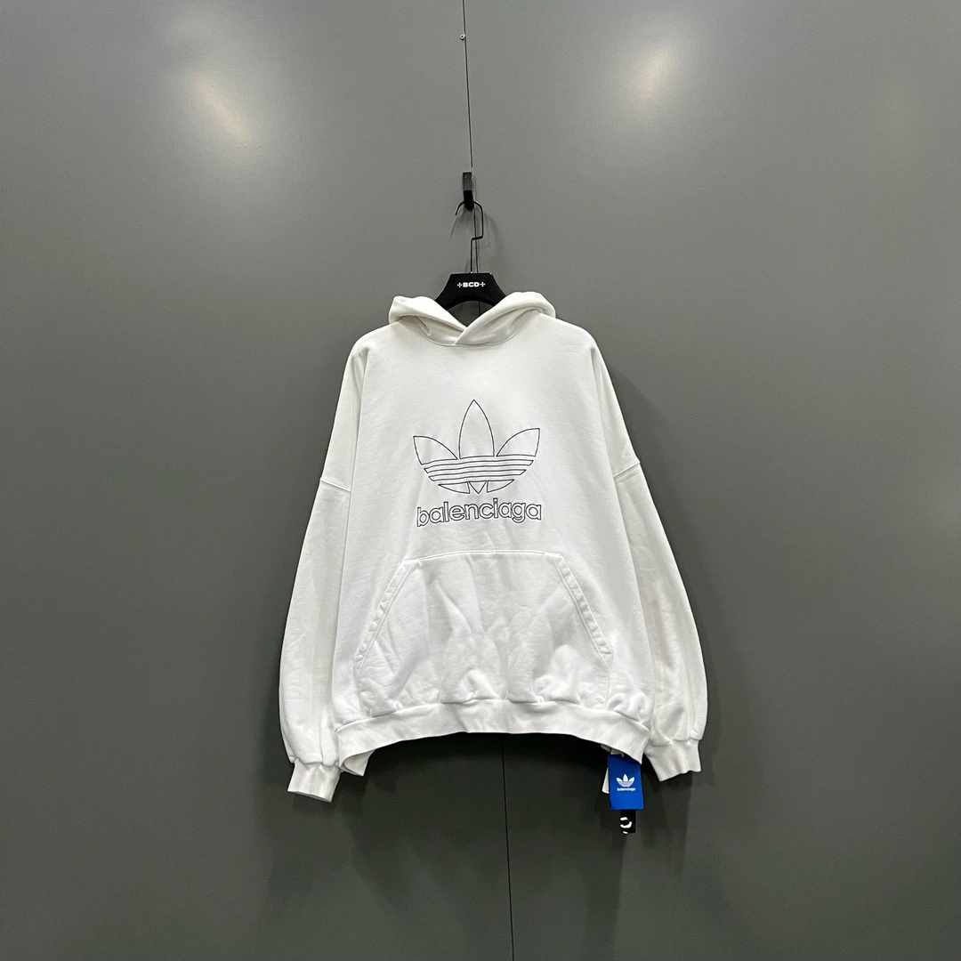 未使用 Balenciaga/巴黎世家 qq 白色正面刺绣logo帽衫 017735
