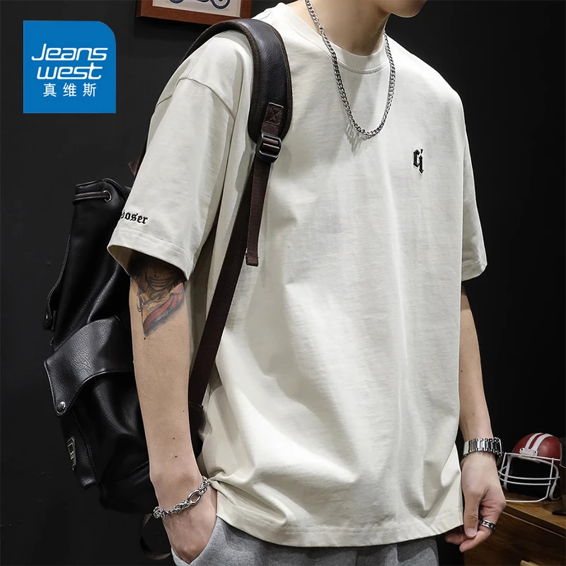 Jeanswest/真维斯男士潮流休闲短袖T恤夏季美式宽松百搭纯棉半袖