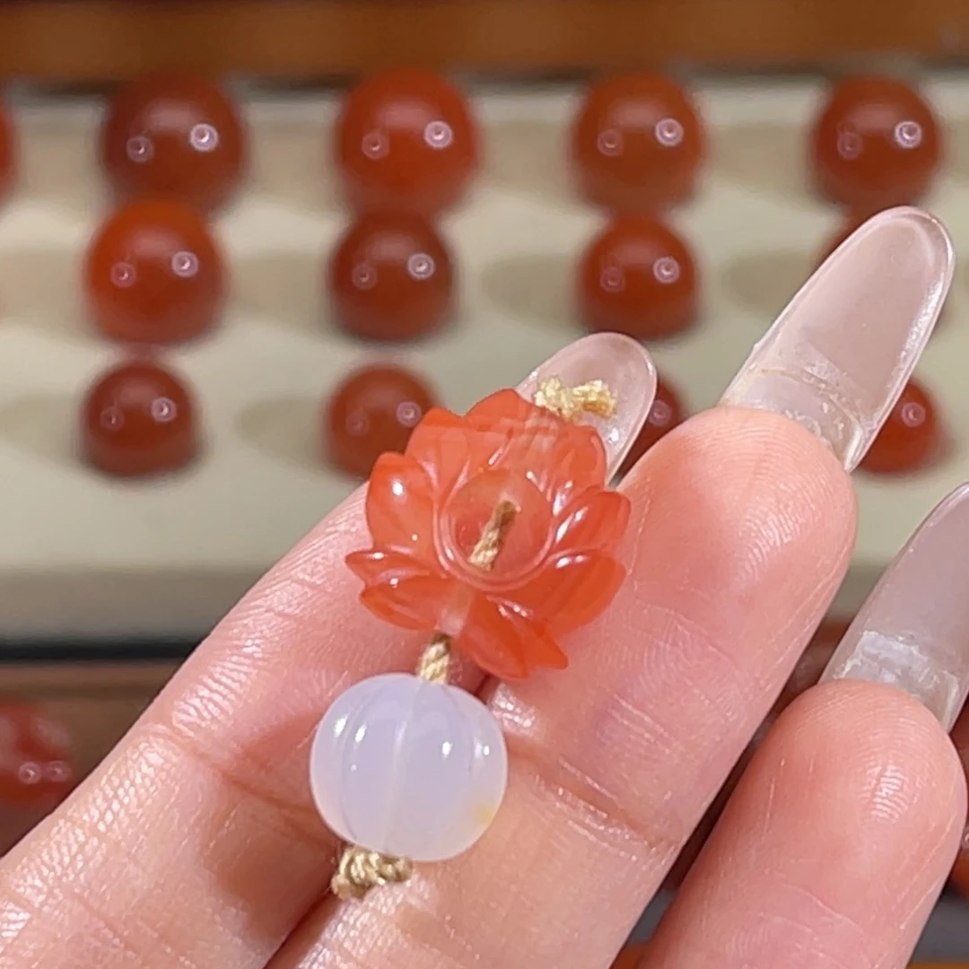 南红玛瑙未镶嵌火焰莲花+瓜珠 不换退